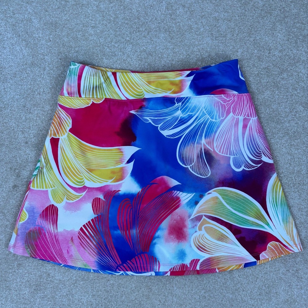 T by Talbots Womens Petite Small Abstract Floral Athletic Skort Pink Blue SP